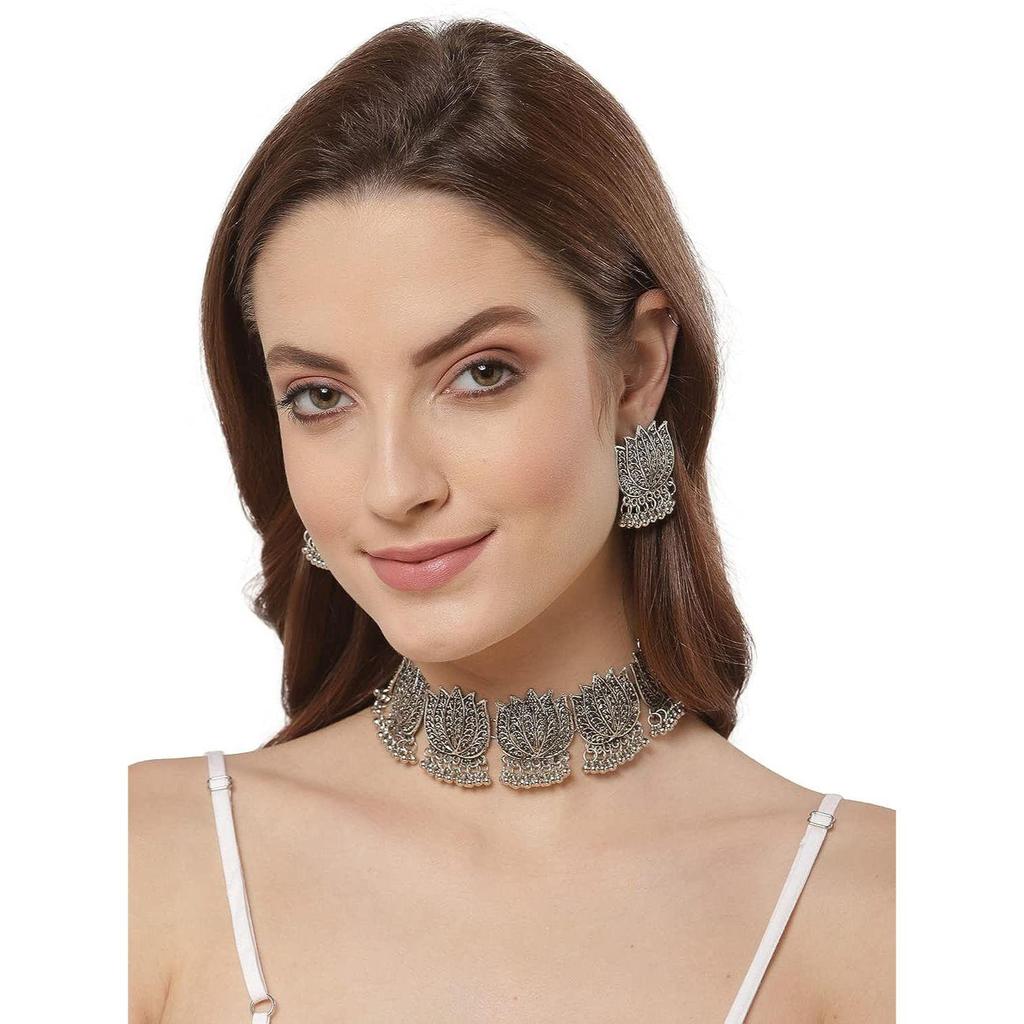 Сияющая мода Diva, новейший стильный необычный окисленный серебряный колье в этническом стиле, ожерелье, комплект украшений для женщин