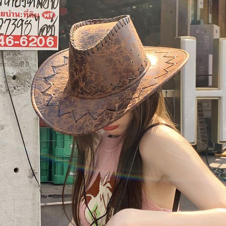 Ковбойская шляпа Western, женская летняя солнцезащитная шляпа, винтажная, с большим карнизом, пляжная, морская, Spice Girls, дорожная
