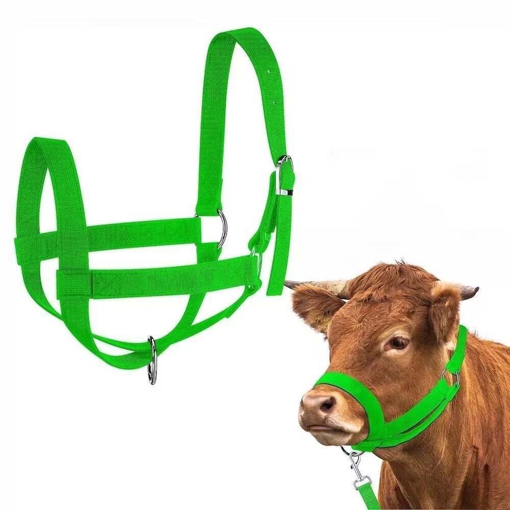 Adjustable Horse Halter Nylon Livestock Strap Animal Bridle Cow Halter with Lead Outdoor Use
