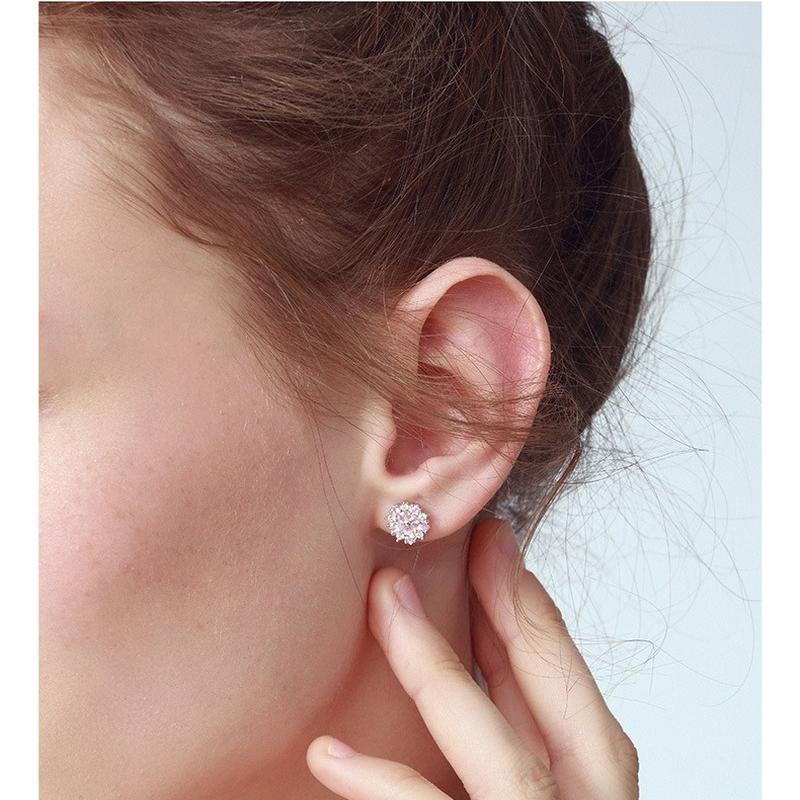 Sace Gems Copper Alloy Cherry Blossom Earrings Female Fashion Pink Crystal Earrings Simple and Sweet Ornaments