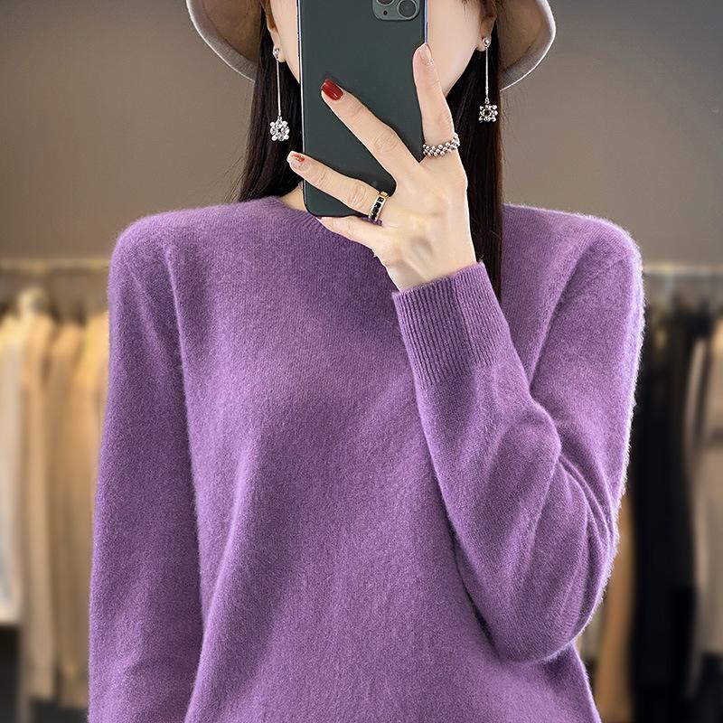 INDFS Женская мода Повседневный Осень Зима Однотонный Принт Длинный Рукав О-Образным Вырезом Свитера