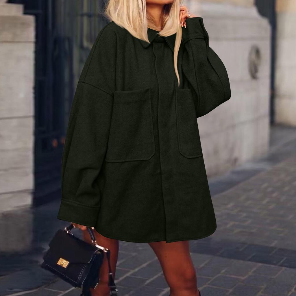 Women's Faux Suede Button Jacket Oversized Gathered Hem Short Length Coat Casual Vintage Outerwear With Pockets