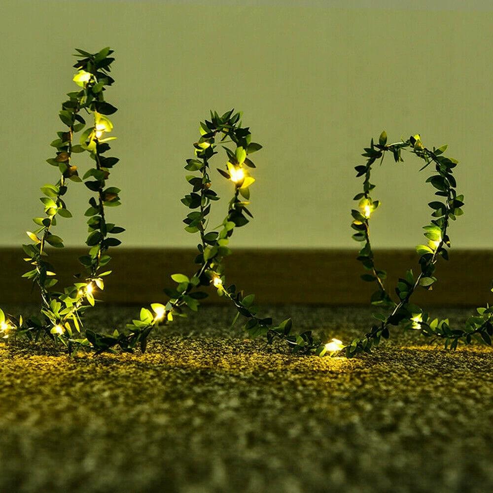 Зеленые ротанговые листья, гирлянда светодиодных огней, Рождественское украшение для дома, улицы, сада, свадьбы, Navidad, питание от батареек