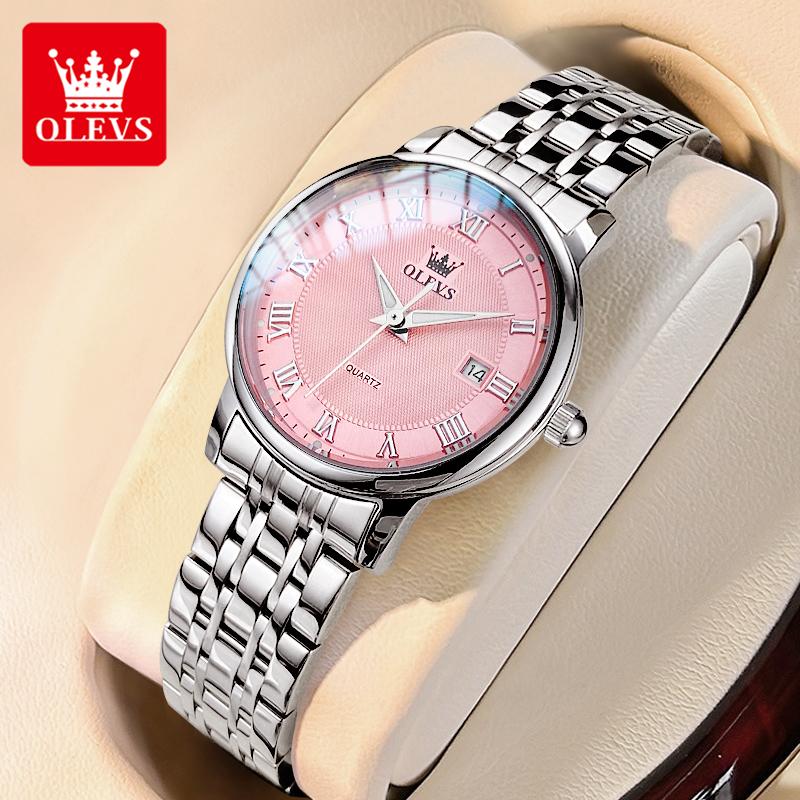 OLEVS 5611 Ultra Thin Quartz Wrist Watches for Woman Solid Steel Strap Auto Date Waterproof Luminous Elegant Ladies Dress Watch