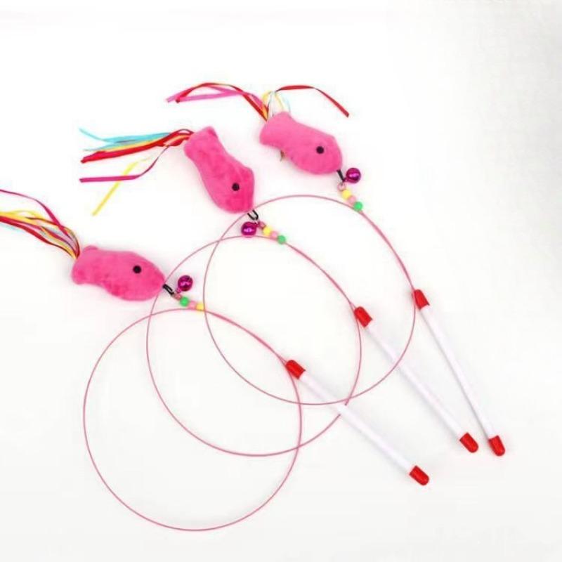 Мидо Кэт Стик, Стальная Проволока Рыбка, Эластичная Игрушка для Кошки, Игрушка для Интерактивной Игры с Кошкой с Колокольчиком и Перьями