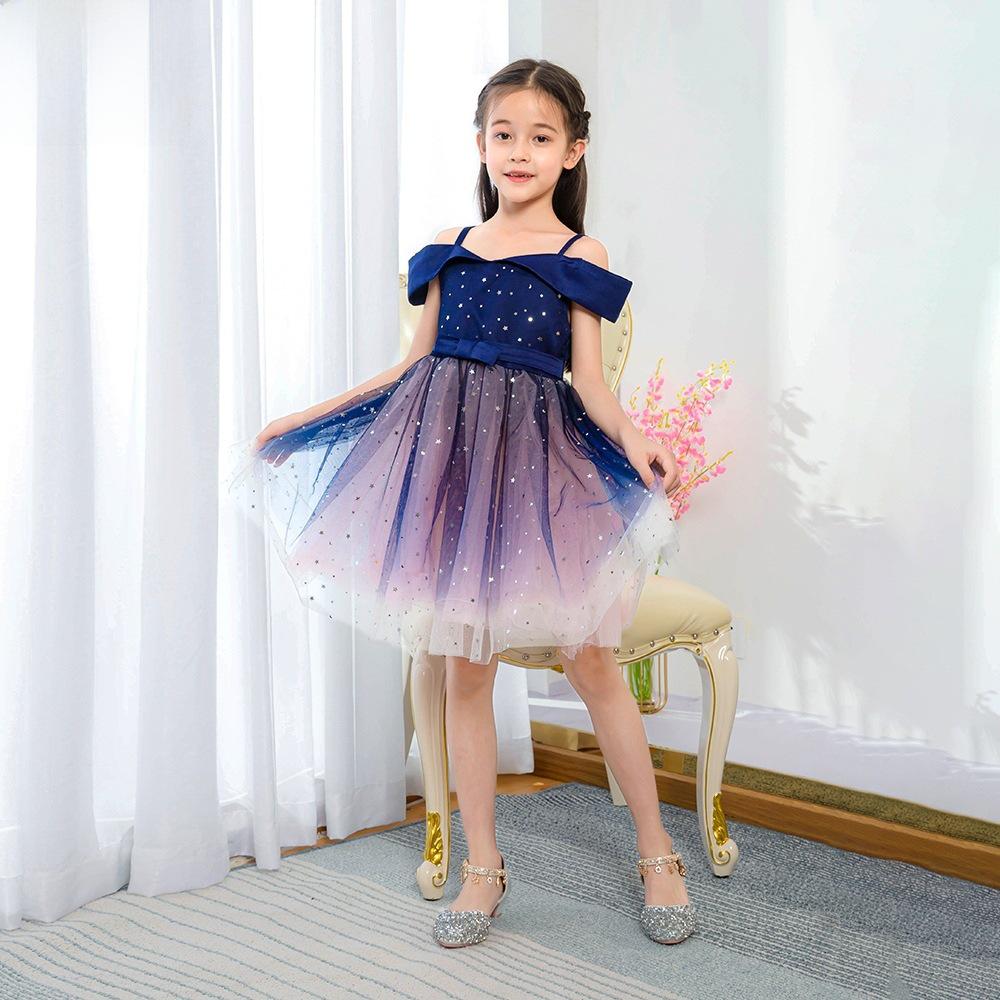 Платье-пачка на одно плечо с пайетками Starry Sky для девочек — европейский и американский стиль летней принцессы