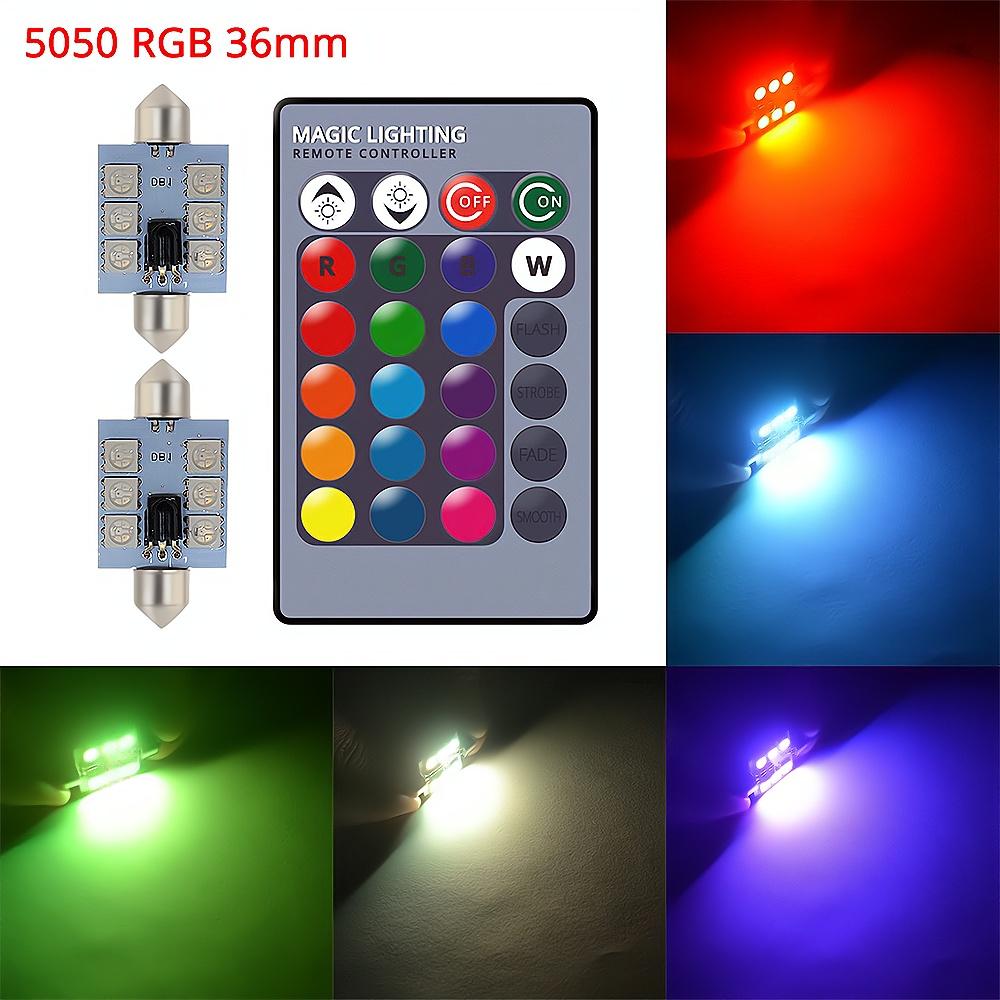 2X C5W Car Led RGB 5050 6SMD 31/36/39/41mm Festoon Dome Car Door Lights Automobile Remote Controller Colorful Reading Lamps Roof Atmosphere Bulbs