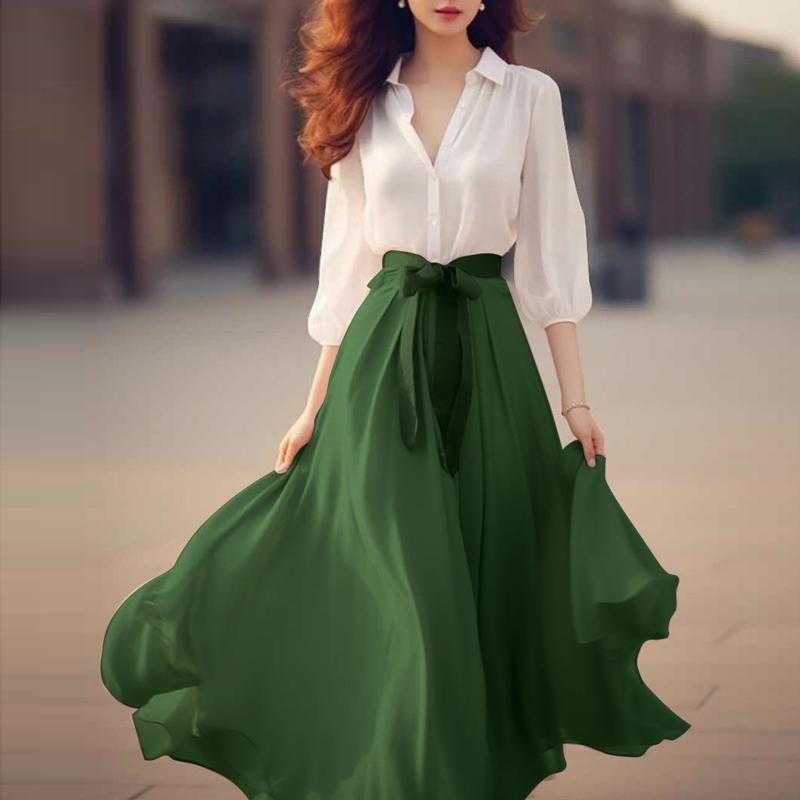 ZANZEA Women Vintage V-Neck 3/4 Sleeve Belt Waist A-Line Dresses