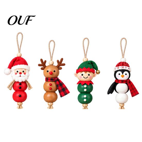 Christmas Craft Kits for Families Wooden Bead Ornament DIY Kit, Make 4 Beaded Pendants, Festive Home Decor Projects Handmade Holiday Hanging