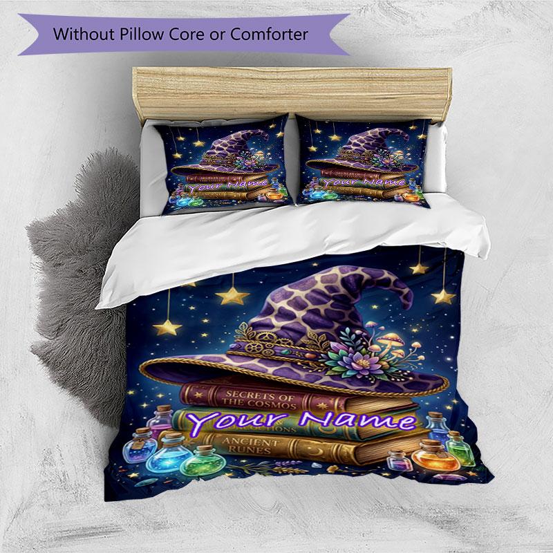3PC Custom Name Witchcraft Spellbook Magic Bedding Set Duvet Cover Closure Includes 1 Duvet Cover & 2 Pillowcases for Bedroom
