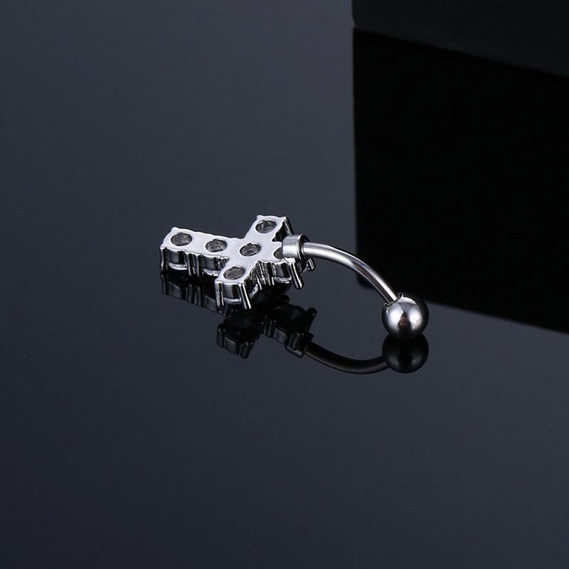 Сладкий Кристалл Циркон Крест Пупка Кольцо Крест Пирсинг Мода Пупок Ногтей