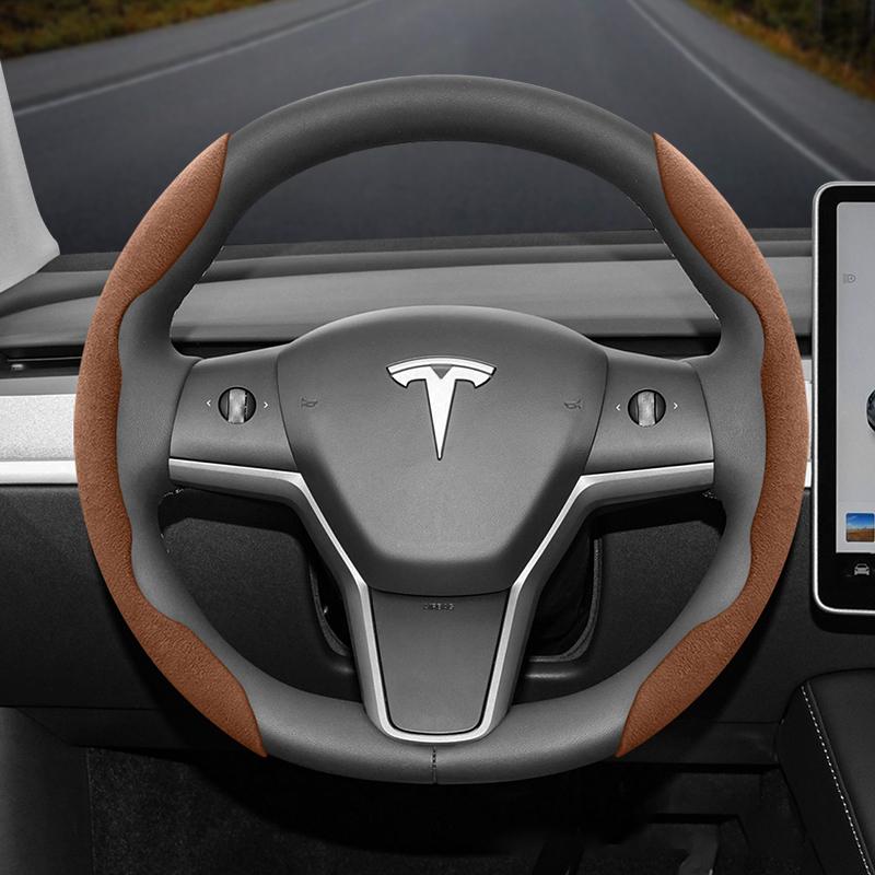 Подходит для Tesla Нескользящая Пряжка Сегментированная Замшевая Накладка на Руль Подходит для Модели 3 Highland 2024 Y X S Juniper Cybertruck Аксессуары