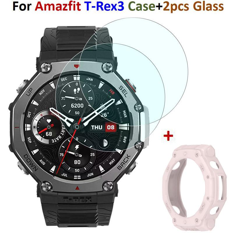 2 шт. Стеклянная пленка для часов, рамка, ободок для Huami Amazfit T-Rex 3, чехол для смарт-браслета, защитные пленки, чехол для Amazfit T-Rex 3, оболочка
