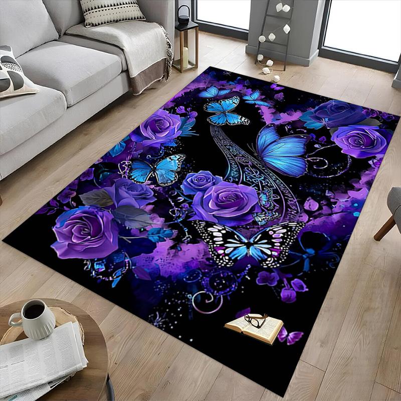 1PC Butterflies Flowers Non-Slip Floor carpet, Office, family, bedroom, Studio - Large Area Rug, Vibrant Colors-C0492