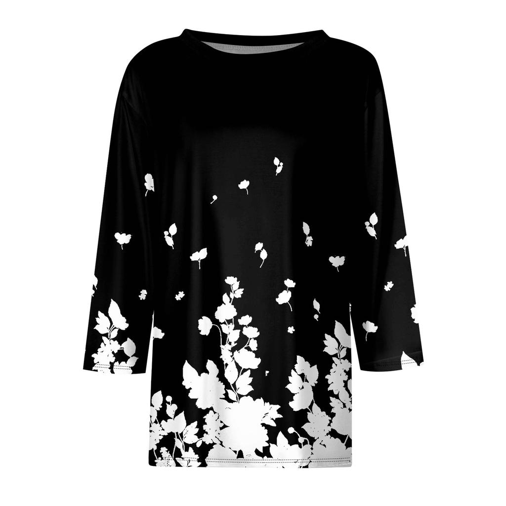 Женская футболка, модная повседневная футболка с круглым вырезом и рукавом 3/4, свободная футболка с принтом, женская футболка