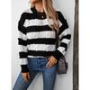 Женский трикотаж Осень и Зима Свободный пуловер в полоску с цветовыми блоками и узором «косы»