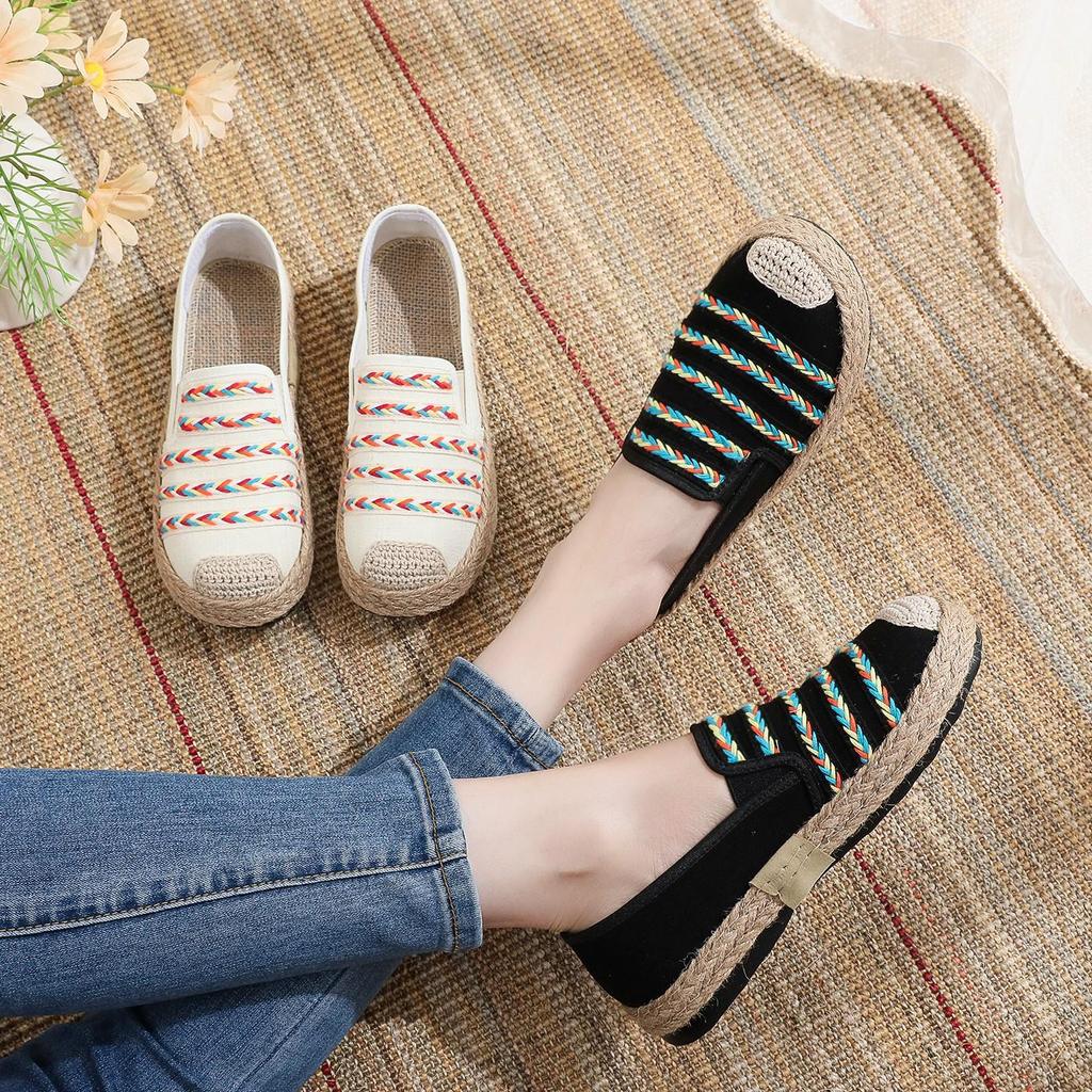 Женские вышитые льняные туфли без застежек — этнический стиль, нескользящие и дышащие, для весны и осени