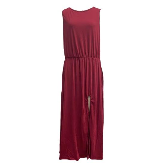 Женское летнее платье с плиссировкой, круглым вырезом, без рукавов, однотонное, свободное, с разрезом, макси-платье, повседневная одежда для свиданий, вечеринок, длинное платье