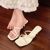 Fashion Slippers Women Summer Shoes Pantofle Heeled Mules Luxury Slides Low Square heel 2025 High Designer Block Fashion Fabric Rubber