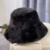 Women Winter Bucket Hat Fuzzy Plush Short Brim Solid Color Dome Windproof Warmth Sun Protection Fisherman Cap Outdoor Travel Headwear