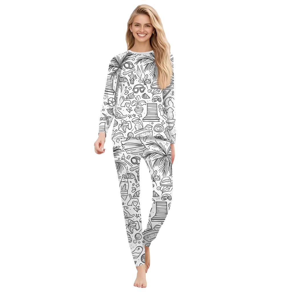 Раскрашенный вручную цветной наряд для родителей и детей - с принтом, круглый вырез, длинные рукава, длинные брюки, домашняя одежда, костюм для весны