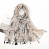 Fresh and Elegant Red Petal Mixed Printed Tassel Scarf for Women  Cotton and Linen Scarf for Travel Decorative Shawl