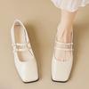 2025 Women's Spring Autumn New Fashion Low Heel Mary Jane Shoes French Double Buckle Square Toe Dress Shoes