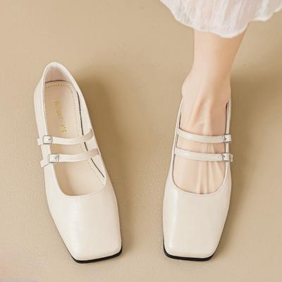2025 Женские Весенне-Осенние Новые Модные Туфли Мэри Джейн на Низком Каблуке, Французские с Двойной Пряжкой, Квадратный Носок, Нарядные Туфли