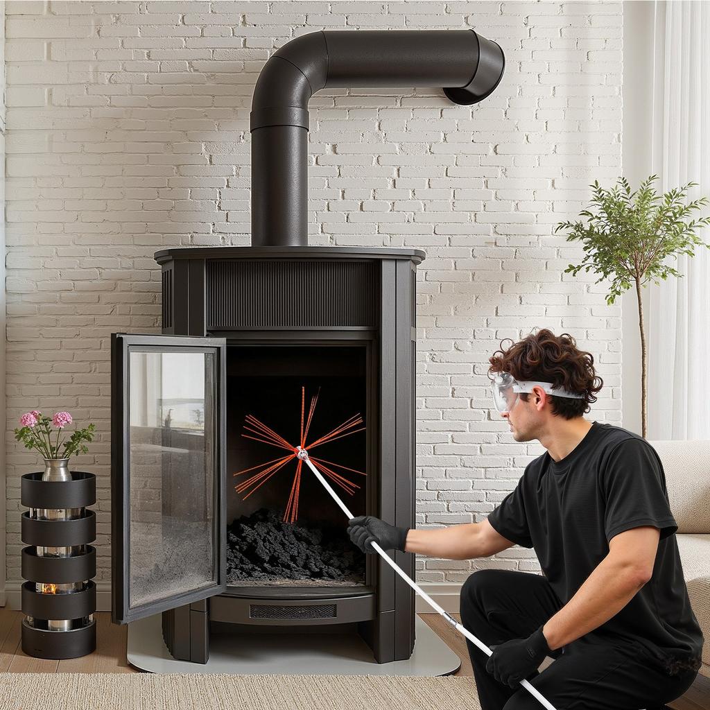 Chimney Sweep Kit, 10m Maximum Extendable Length Chimney Brush, Chimney Cleaner Sweeper with Dual Brush Heads, Brush & Goggles, Fireplace Cleaning