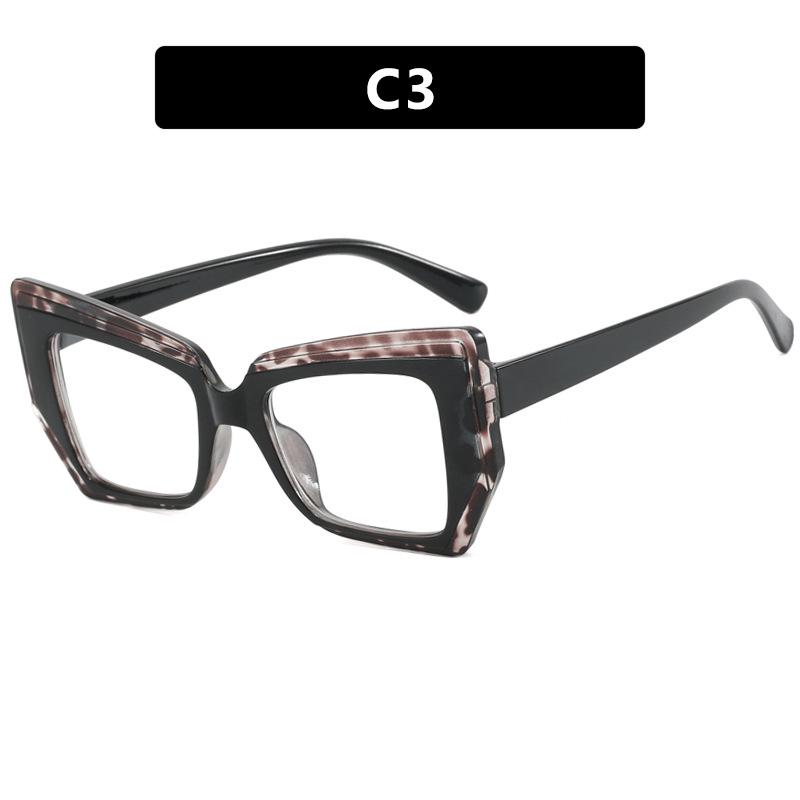 Retro Color-blocking Cat-eye Polygon Anti-Blue Light Women's Eyeglass Frame with Flat Lenses