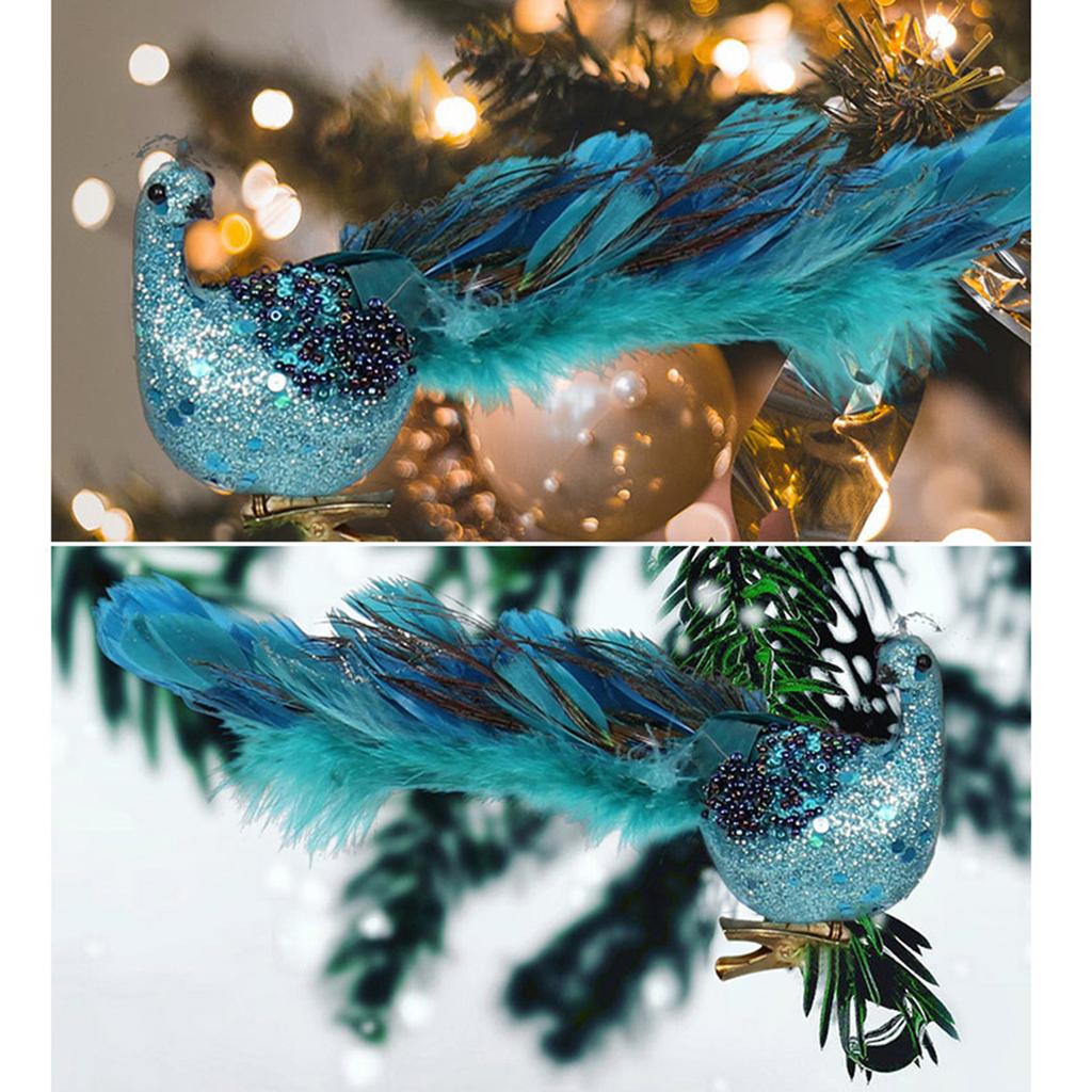 Christmas Tree Feather Peacock Decorations Simulation Three-dimensional Bird Ornaments with Clip