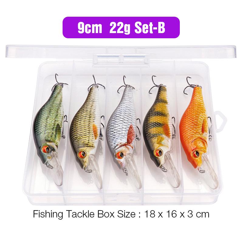 5 шт. Плавающие воблеры Минноу Набор рыболовных приманок 5см/7см/9см Приманки Минноу Жесткая приманка для щуки Крэнкбейты Коробка для рыболовных снастей