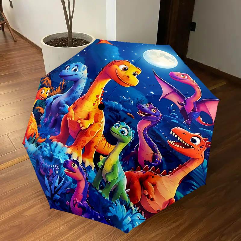 1PC Dinosaurs Night Umbrella-8-Rib Reinforced Portable Folding Travel Suitable for All Seasons Outdoor Daily Use -J0395