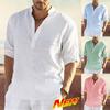 Vintage Cotton Linen Shirt Men's Comfy Lightweight Breathable Casual T-Shirts Fold Long Sleeve Design Button Up Henley Shirts Boho Style Loose Tops