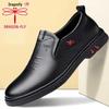 Мужские туфли Qingting 2025 из кожи на мягкой подошве, слипоны в стиле business casual - Нескользящие, с круглым носком, в стиле "папа"