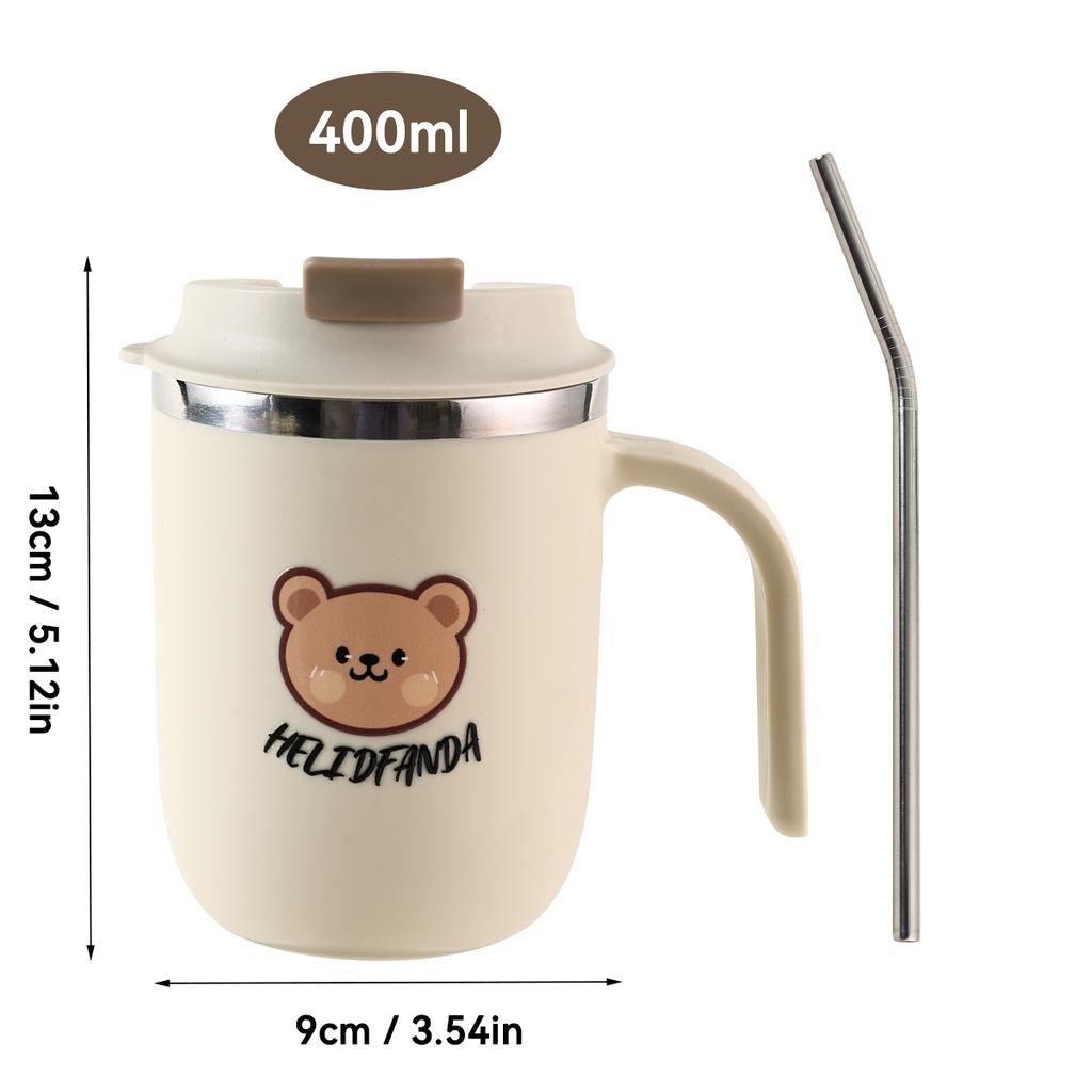 Переносная кружка для кофе Capybara с трубочкой и ручкой из нержавеющей стали 304, герметичная чашка для воды с двойными стенками, многоразовая чашка для питья