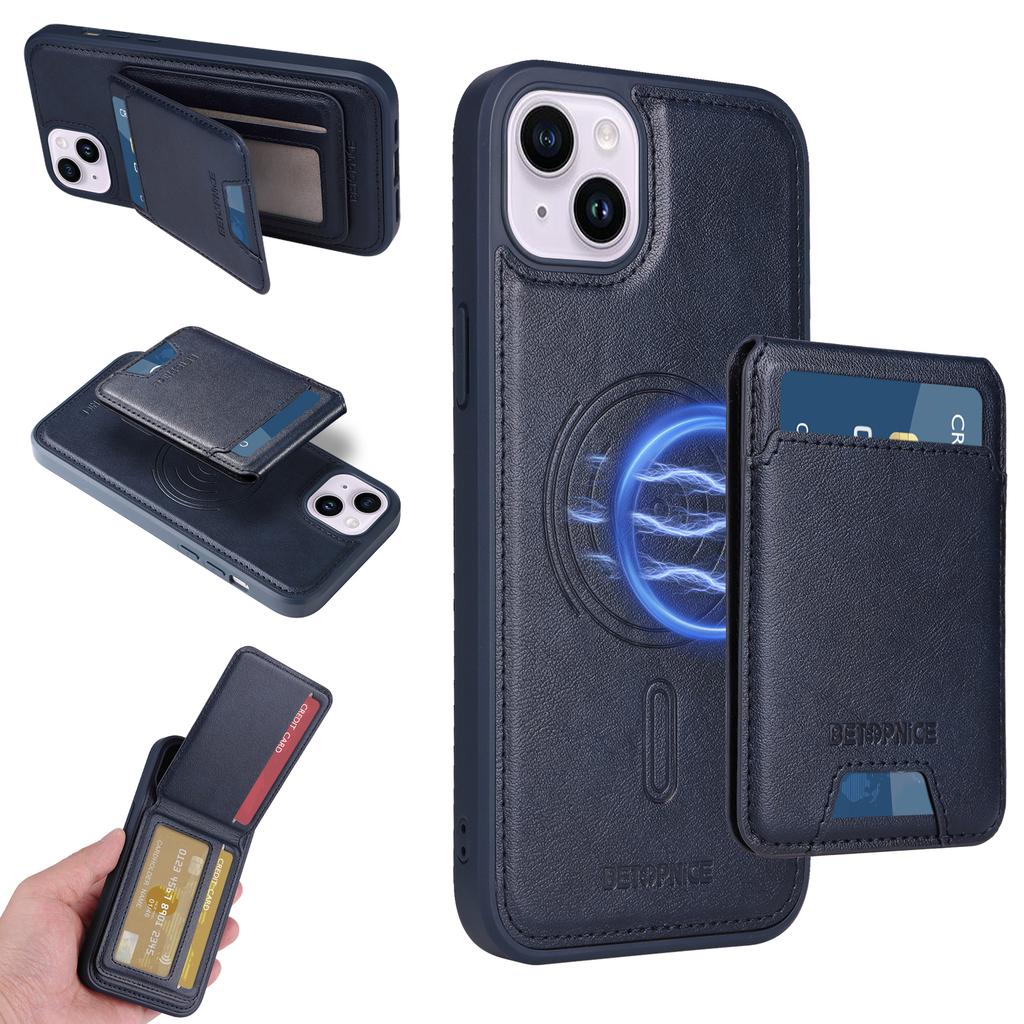 For iPhone 14 Plus Magnetic Case BETOPNICE RFID Blocking Leather Phone Back Cover with Detachable Card Bag