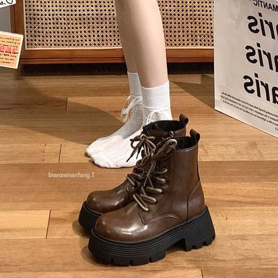 Маленькие мужские ботинки Мартин на коричневой платформе в британском стиле, женские, 2025, осень, новые популярные ретро короткие ботинки на шнуровке, детские
