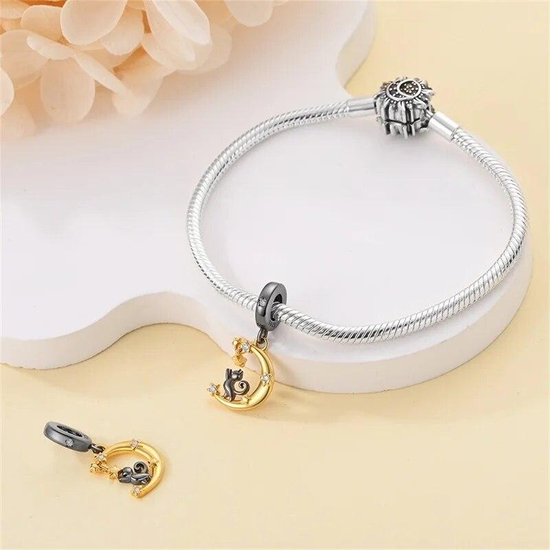 Подвески из стерлингового серебра 100% 925 пробы, подходят для золотой луны, звезды, черного кота, Щелкунчика, висячие подвески, изготовление ювелирных изделий своими руками