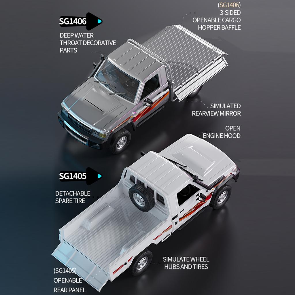 Remote Control Car, 2.4GHz Electric Vehicle with LED Lights, 1:14 Scale Rechargeable Pickup Truck