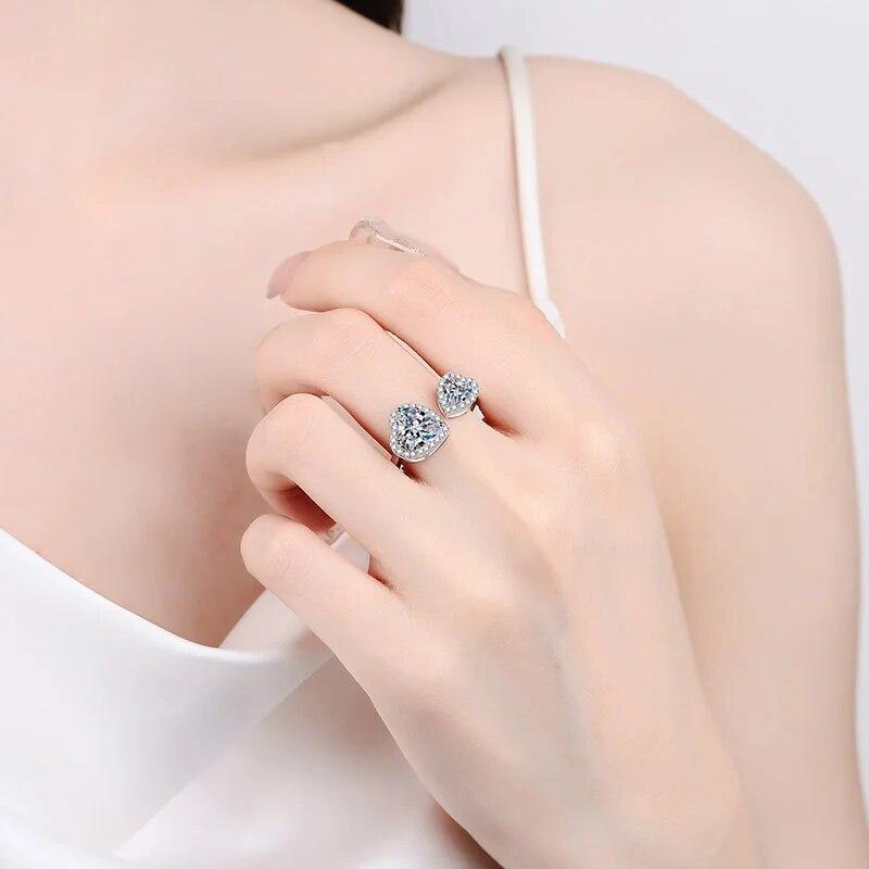 2.5cttw Heart Cut Genuine Moissanite Wedding Rings for Women Adjustable 925 Sterling Silver Girls Birthday Gift Wholesale