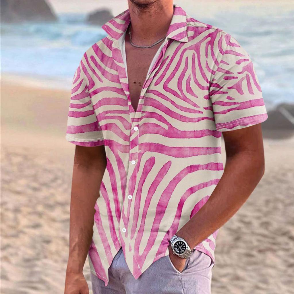 Men'S Casual Loose Fitting Short Sleeved Shirt Fashionable Lapel Shirt Top