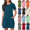 Women's Fashionable Solid Color Short Sleeved Round Neck Casual Sports Short Dress With Pockets