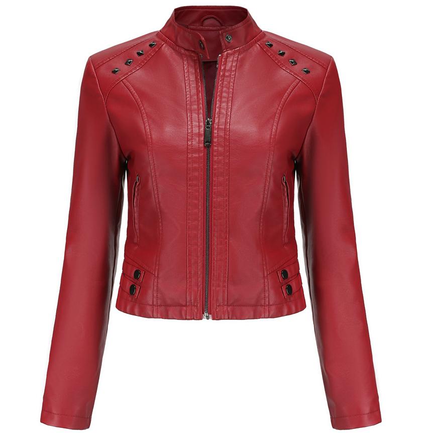 Women Faux Leather Jacket Cropped Zip Up Motorcycle Short PU Moto Biker Outwear Fitted Slim Coat with Pockets Stylish Rivets Punk Rock Fashion Blazer