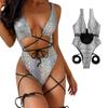 Women Sexy Glossy Triangle One-piece Swimsuit Summer Tie Side G-String Thong Swimsuit Backless Solid Color Elastic Bikini