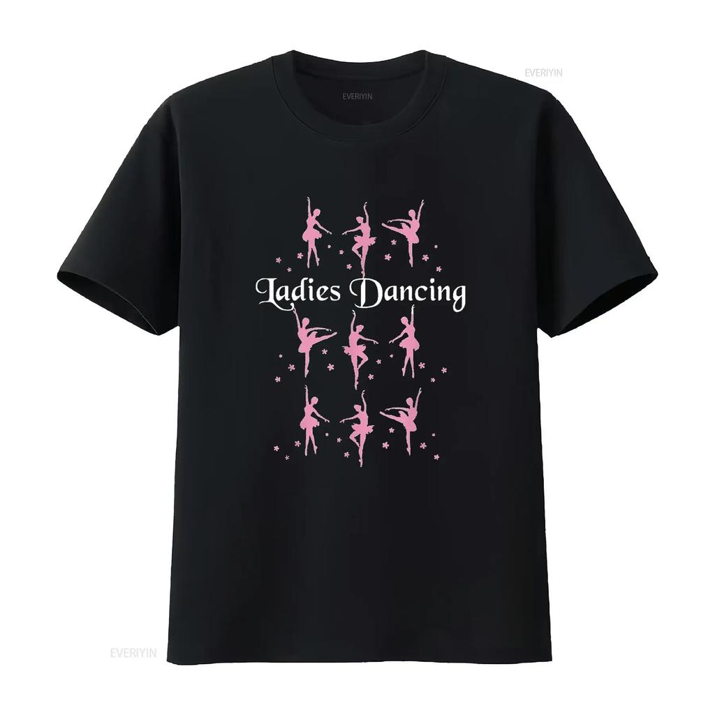 Женская футболка Nine Ladies Dancing Смешная Рождественская Черная Средняя винтажная стираная универсальная повседневная одежда от графического дизайнера