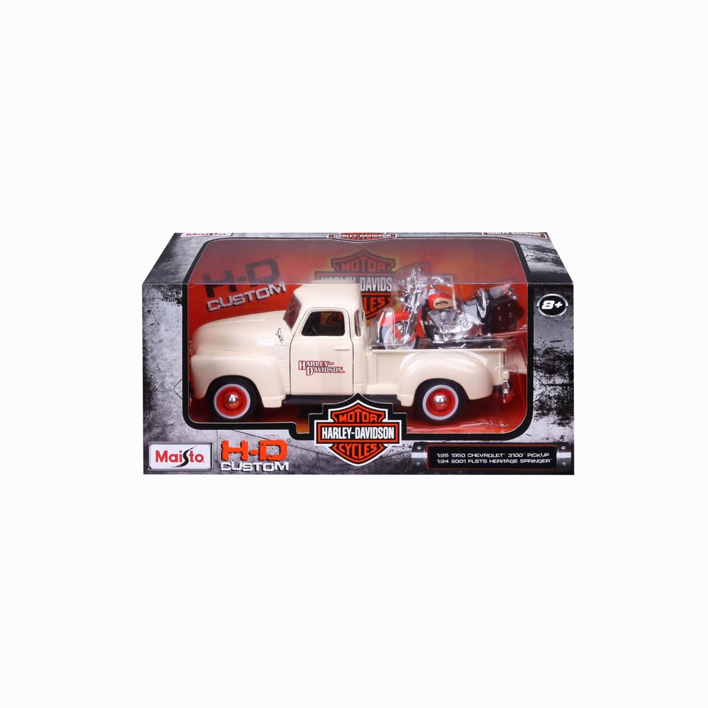 Maisto CUSTOM CHEVROLET 3100 PICKUP 2001 FLSTS HERITAGE Heritage HARLEY-DAVIDSON 124SCALE "1950 & SPRINGER"(БЕЛЫЙ/ОРАНЖЕВЫЙ) Спрингер» (белый/оранжевый)