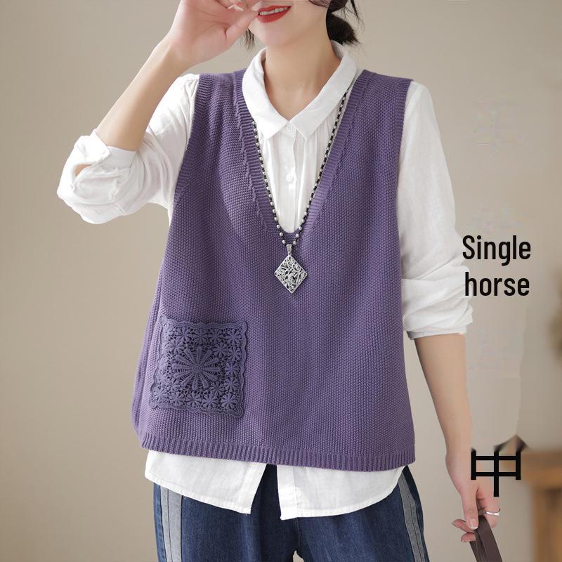 «Весна 2024 г., женский трикотажный жилет без рукавов с кружевной отделкой – однотонный повседневный топ»