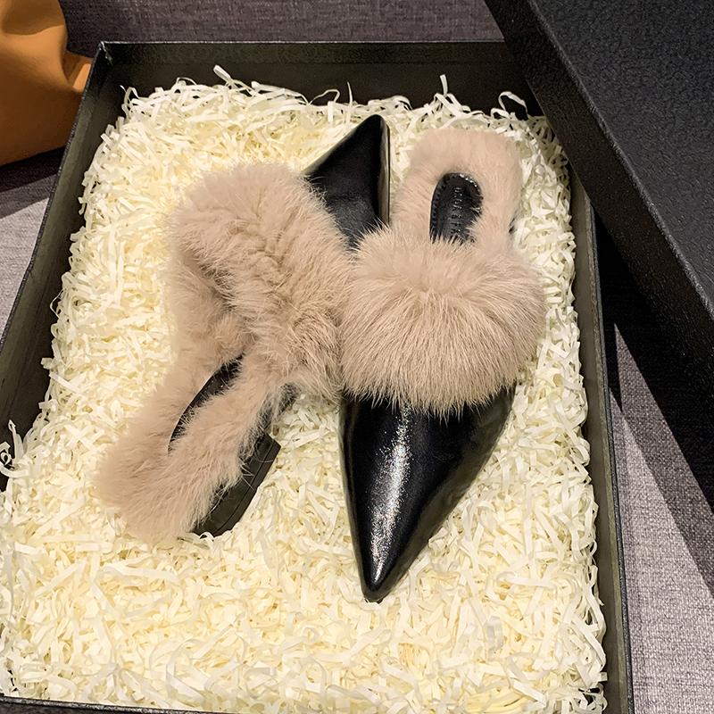 Fur Pointed Toe Slippers Women Mules Shoes Flats Woman 2025 Trend Winter Elegant Fashion Warm Dress Party Zapatillas De Mujer