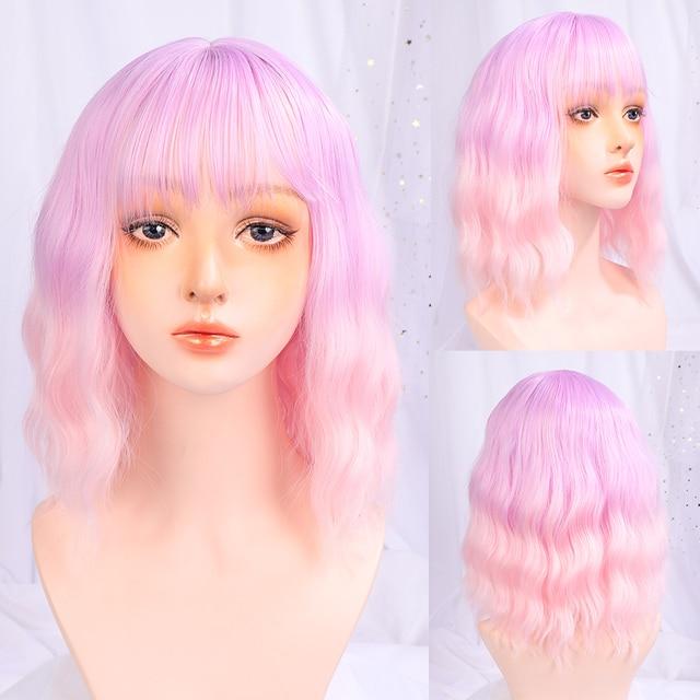 Синтетические парики для женщин, повседневный косплей, длинные волнистые парики Лолиты с челкой, холодный коричневый, термостойкие волосы, парик Боб